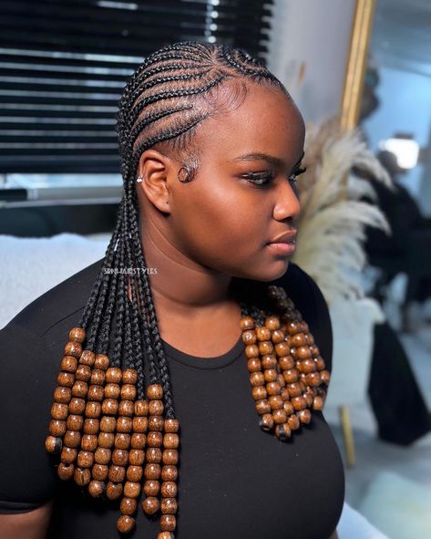 15 Cornrow Braids To Change Your Summer Look - Her Darling Life Shoulder Length Cornrows Braids, Braid Styles Aesthetic, Cornrows With Beads For Women, Honey Blonde Cornrows, Stitch Ponytail Braids, Freestyle Cornrows Braids, Stitch Ponytail, Blonde Cornrows, Cornrows Into A Bun