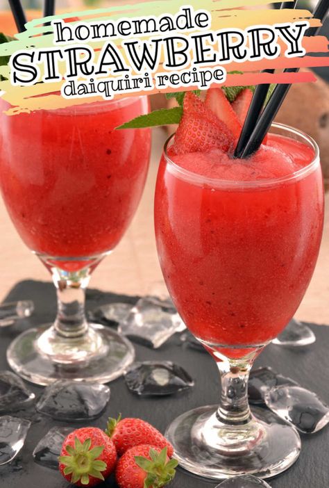 Homemade strawberry daiquiri recipe made with fresh strawberries, rum, lime juice, simple syrup, and ice. Strawberry Daiquiri Recipe, Daiquiri Recipe, Booze Drink, Tonic Recipe, Strawberry Juice, Strawberry Daiquiri, Strawberry Syrup, Liquor Drinks, Mixed Drinks Alcohol