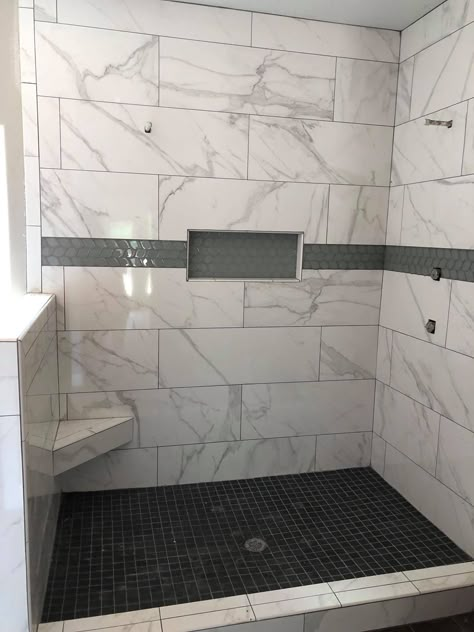 Bathtub Shower Wall Tile Ideas, Bathroom Remodel Big Tiles, 24x12 Shower Wall Tile, Bathroom Tile Designs Flooring, Porcelain Tile Shower Walls, Tile Shower Remodel, Tile Design Floor, Bathroom Tiling Ideas, Tile For Shower Walls