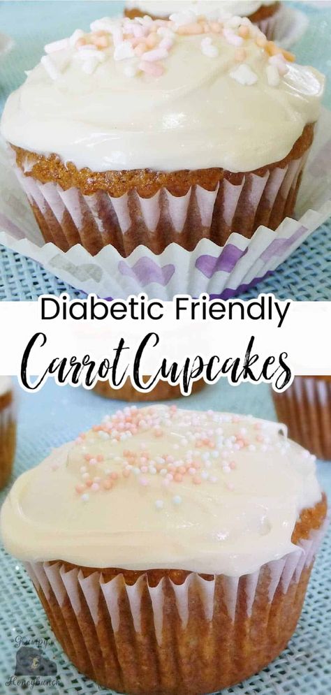 Carrot Cake Cupcakes Recipe, Sugar Free Carrot Cake, Sweets For Diabetics, Sugar Free Desserts Easy, Low Sugar Desserts, Sugar Free Baking, Sugar Free Recipes Desserts, Sugar Free Cake, Carrot Cake Cupcakes