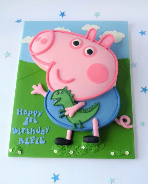 Peppa Pig Birthday Cakes, George From Peppa, Cake Birthday Boy, George Pig Cake, George Pig Birthday Party, George Pig Party, George Pig Birthday, 4de Verjaardag, Peppa Pig Birthday Cake