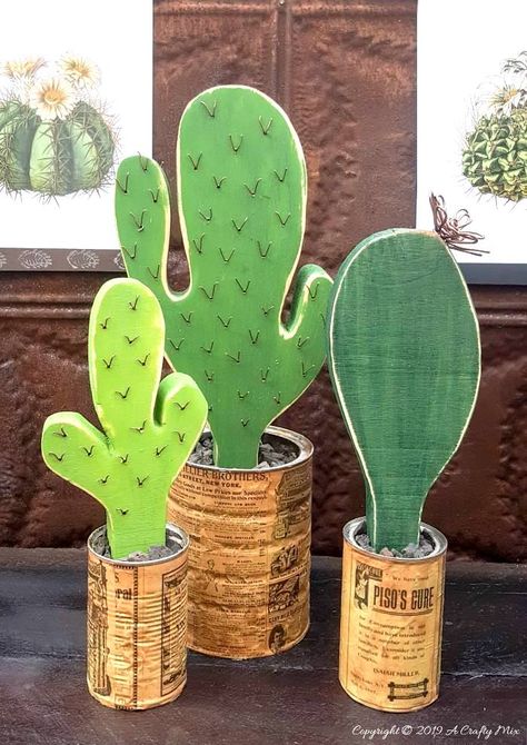 Wooden Cactus Diy, Cactus Craft, Funky Junk Interiors, Green Craft, Deco Nature, Cactus Decor, Diy Holz, Funky Junk, Tin Can