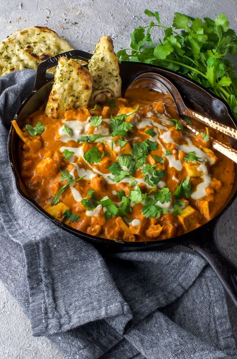 Roasted Cauliflower and Tofu Tikka Masala (Vegan) - Iamstufft Tofu Masala, Cauliflower Tikka Masala, Tofu Tikka Masala, Dry Cereal, Tofu Tikka, Coconut Curry Chicken Recipes, Foreign Recipes, Vegan Tikka Masala, Cousin It