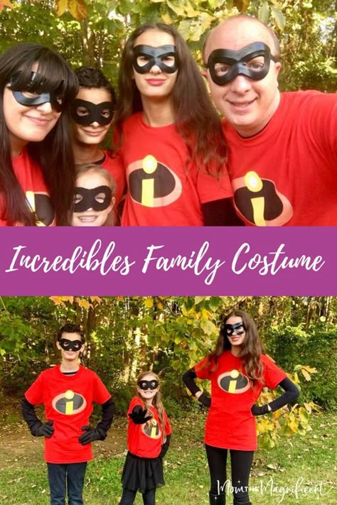 Easy, diy family costume with Disney flaire! #disney #halloween #costumes #disneycostume #familycostumeideas #incredibles #disneyfamily Diy Incredibles Costume Families, Diy Incredibles Costume, Incredibles Costume Family, Family Costumes Disney, Incredibles Costume Diy, Easy Adult Costumes, Disney Family Costumes, Family Costumes Diy, Superhero Costumes Kids