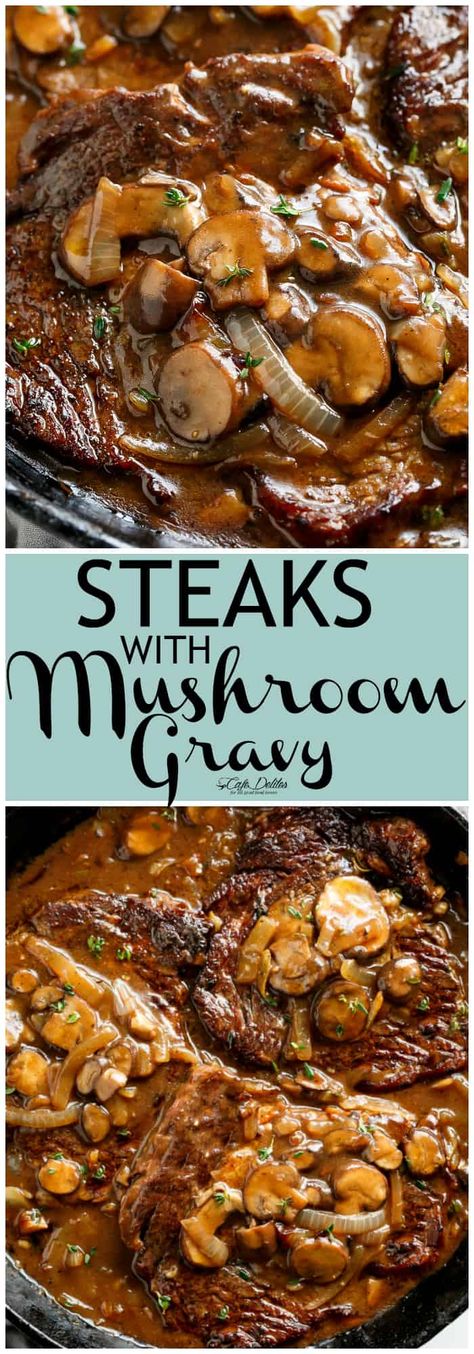 Easy Homemade Gravy, Easy Steak Recipes, Steak And Mushrooms, T Bone Steak, Homemade Gravy, Mushroom Gravy, Ribeye Steak, Skirt Steak, Steak Dinner