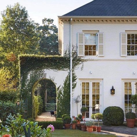 Jess Weeth (@weethhome) • Instagram photos and videos Garden And Grace Design, London Home Exterior Dream Houses, Houses With Vines Exterior, White House On A Hill, French Country Formal Living Room Ideas, Cap Cod Exterior, It’s Complicated House, French Cottage Office, Vines On House Exterior