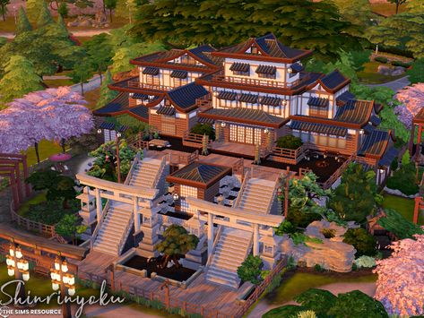 Japanese Estate Layout, Sims 4 Chinese House, Sims 4 Korean House, Japanese Mansion Traditional, Traditional Japanese House Anime, Traditional Japanese Mansion, Sims 4 Japanese House, Japanese House Architecture, Japanese Mansion