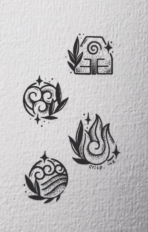 Earth Bender Tattoo Ideas, Matching Element Tattoos, Avatar Tree Tattoo, Earth Air Fire Water Spirit Tattoo, Avatar Water Tribe Tattoo, Earth Kingdom Tattoo, 4 Sibling Tattoo Ideas, Matching Atla Tattoos, Avatar Sibling Tattoo