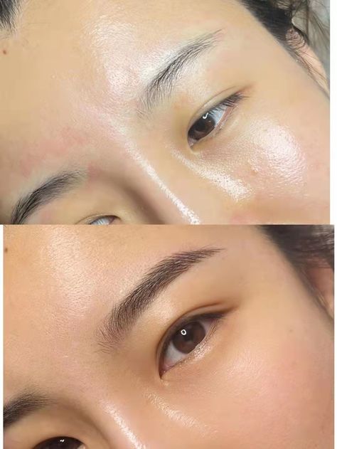 Korean Microblading Eyebrows, Permanent Brows Tattoo, Korean Brows, Asian Brows, Eyebrows For Oval Face, Eye Brow Tattoo, Cosmetic Tattoo Eyebrows, Asian Eyebrows, Korean Eyebrows