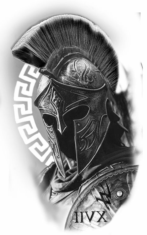 Trojan Warrior Tattoo, Centurion Tattoo, Christian Warrior Tattoo, Warrior Tattoos For Men, Spartan Tattoo Design, Spartan Helmet Tattoo, Sparta Tattoo, Roman Tattoo, Gladiator Tattoo