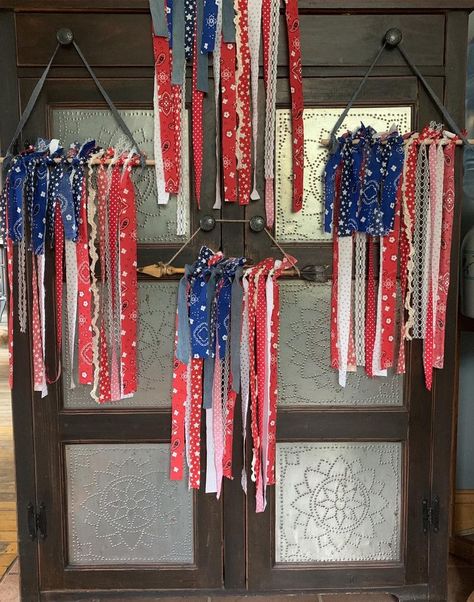 Rag Flags | Etsy Old Tshirt Crafts, Patriotic Decorations Diy, Rag Flag, Fourth Of July Crafts For Kids, Patriotic Projects, Flag Crafts, Americana Crafts, 4th July Crafts, Patriotic Party