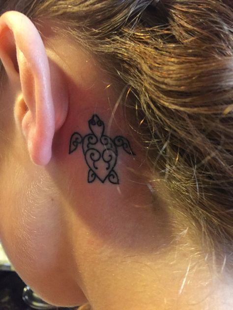 Sea turtle behind the ear tattoo Sea Turtle Tattoo Behind Ear, Turtle Tattoo Behind Ear, Cute Small Sea Turtle Tattoo, Ankle Sea Turtle Tattoo, 3 Small Sea Turtle Tattoo, Henna Turtle Tattoo, Sea Turtle Tattoo, Turtle Tattoo Designs, Pisces Tattoos