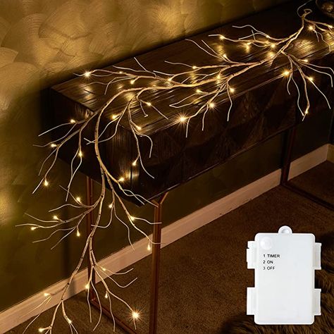 Amazon.com: Fudios Pre-lit Twig Garland Lights Battery Operated with Timer Lighted birch Vines for Mantle Christmas all year round 6ft 48 Warm White LED : Home & Kitchen Year Round Mantle Decor, Garland For Fireplace, Twig Garland, Amazon Christmas Decorations, Battery Powered Candles, Holiday Fireplace, Realistic Christmas Trees, Affordable Christmas Decorations, Twig Lights