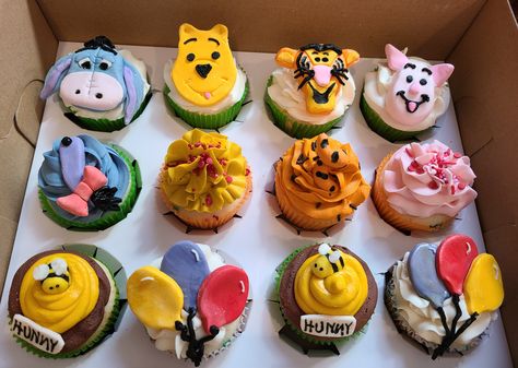 Pooh Cupcakes Ideas, Winnie The Pooh Deserts, Winnie The Pooh Cupcakes Ideas, Simple Winnie The Pooh Cupcakes, Eeyore Cupcakes, Classic Pooh Cupcakes, Winnie The Pooh Cupcakes, Pooh Cupcakes, Hunny Pot Cupcakes Winnie The Pooh