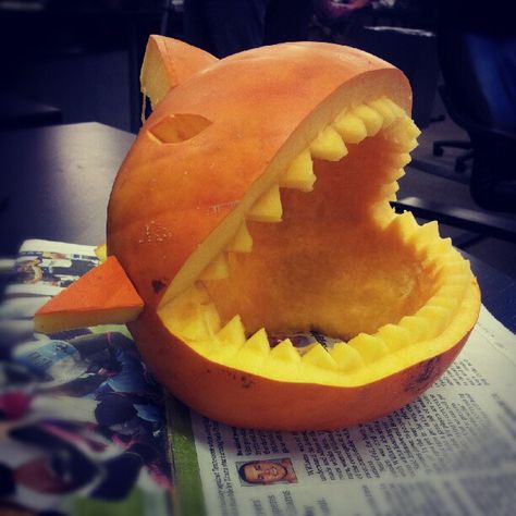 Pumpkin Shark, I'll add a Barbie getting eaten Scuba Diver Pumpkin Carving, Shark Pumkin Carving, Pumpkin Carving Ideas Shark, Shark Pumpkin Carving Ideas, Fish Pumpkin, Fish Pumpkin Carving, Shark Pumpkin Carving, Shark Pumpkin, Barbie Pumpkin