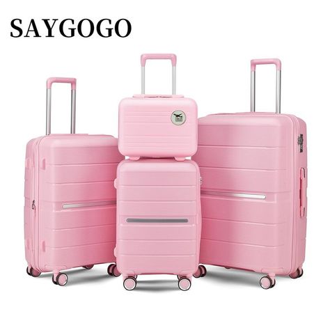 [SAYGOGO] Luggage 4 Piece Sets, Expandable Carry On Luggage Set Hardshell PP, Suitcase Set with Double Spinner Wheels, Checked Durable Lightweight with TSA Lock, 14in 20in 24in 28in - 3 year warranty Preppy Luggage, Pink Luggage Sets, Pink Suitcase, Travel Luggage Set, Quick Weekend Getaways, Pink Luggage, Hard Shell Luggage, Lightweight Suitcase, Suitcase Set