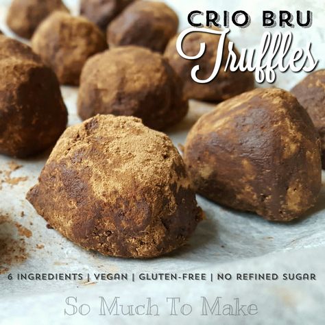 Crio Bru Truffles; Made of just 6 wholesome ingredients, these no-bake treats have Crio grounds, dates, coconut oil, and nuts. Super for a healthy, energizing snack! Crio Bru, Caramel Recipe Easy, No Bake Truffles, Ground Recipes, Advocare Recipes, Fudge Recipes Easy, Fudge Easy, Sweet Treats Recipes, Caramel Recipes