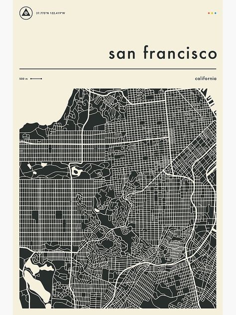 San Francisco Map Illustration, San Francisco Map, College Poster, Wall Pics, Jazzberry Blue, Skyline Silhouette, Minimalist Posters, San Francisco City, Living Room Prints