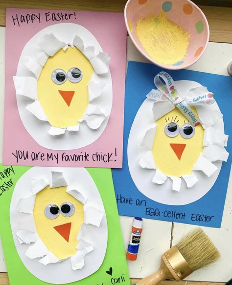 Chick And Egg Craft Preschool, April Themes, Chick Craft, Easter Chick Craft, Preschool Easter, April Crafts, Easter Arts And Crafts, Hatching Chicks, Yellow Circle