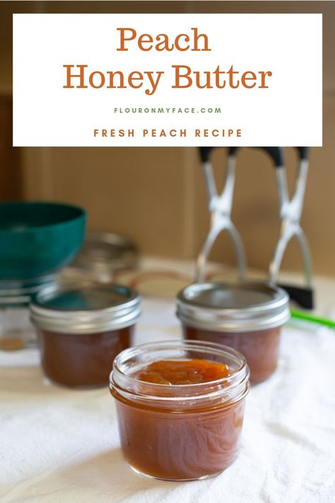 How to make homemade Peach Honey Butter a peach canning recipe you will want to make so you can enjoy the flavor of fresh peaches all year long. Peach Canning, Peach Honey, Fresh Peach Recipes, Fruit Butter, Honey Butter Recipe, Peach Butter, Canning Peaches, Peach Preserves, Canning Recipe