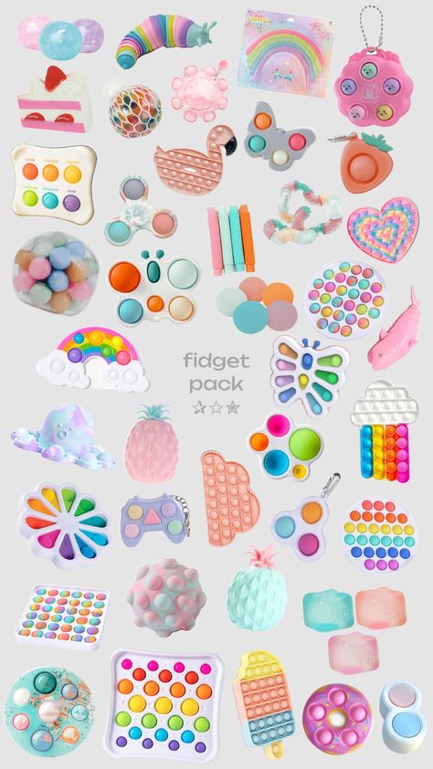 fidget pack #fidgets #fidget #pack Fidget Collection, Figet Toys Aesthetic, Fidget Board Ideas, Fidget Board, Fidget Toys Aesthetic, Life Alert, Girly Christmas Gifts, Diy Fidget Toys, Figet Toys