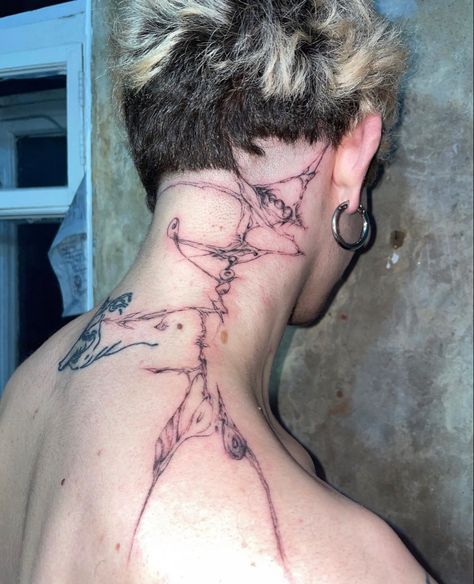 Euro Trash Tattoo, Men Neck Tattoo, Tattoos Alt, Neck Tattoo Men, Stomach Tattoo Ideas, Fractal Tattoo, Neck Tattoos For Men, Sigil Tattoo, Sick Tattoo