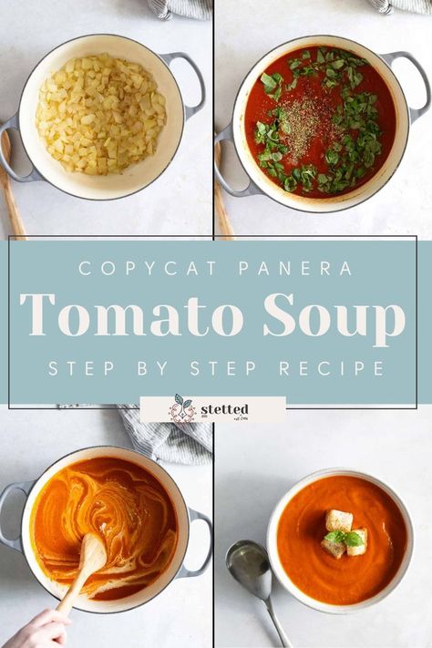 Copycat Panera Tomato Soup recipe by stetted Panera Tomato Soup, Panera Tomato Soup Recipe, Fresh Ingredient Recipes, Copycat Panera, Creamy Tomato Basil Soup, Hearty Beef Stew, Breakfast Appetizers, Tomato Soup Recipe, Farmers Market Recipes