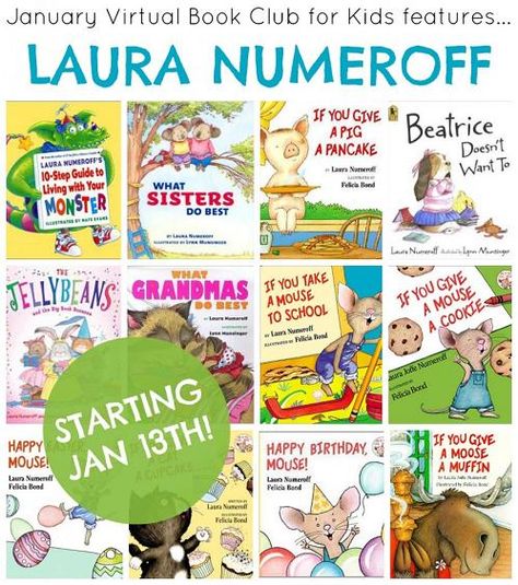 Laura-Numeroff-VBC-collage Laura Numeroff Books, Library Dragon, Book Themed Activities, Book Club For Kids, Laura Numeroff, Reading Month, Yoga Story, Author Study, Kindergarten Language Arts