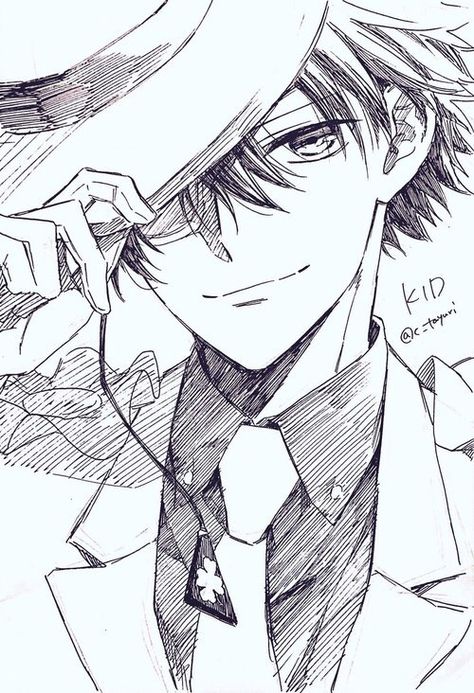 Great Kaito Kid sketch. The dashing Phantom Thief! Kaito X Shinichi, Kuroba Kaito, Kaito Kuroba, Kid Detectives, Children Sketch, Detective Conan Wallpapers, Magic Kaito, Vermouth, Anime Character Drawing