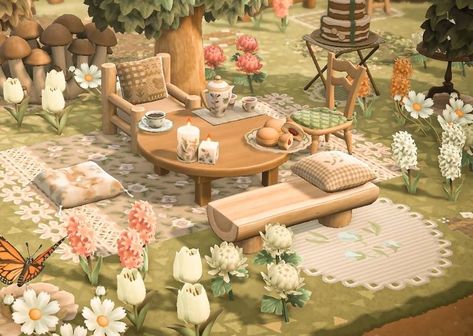 Cottagecore Decorations, Cottage Core Animal Crossing, Cottagecore Ideas, Cottagecore Animal Crossing, Tea Treats, Small Seating Area, Acnh Cottagecore, Ac New Leaf, Animal Crossing Funny