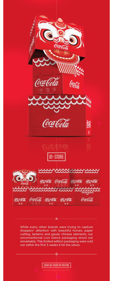 As part of a larger “Happiness Creators” Lunar New Year integrated campaign, Coca-Cola® Singapore wanted a thematic packaging design to bring out the campaign idea of creating happiness. We decided that having just the message on the packaging would never… Party Design Poster, New Year Packages, Chinese Graphic, Chinese New Year Dragon, Chinese New Year Design, Red Packet, Lion Dance, Food Graphic Design, Beer Packaging