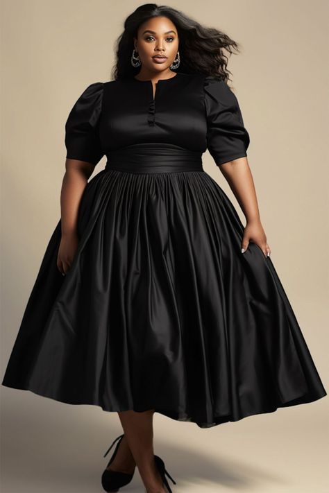 Xpluswear Design Plus Size Semi Formal Elegant Black Round Neck Puff Sleeve Short Sleeve Button Knitted Midi Dresses Black-2XL/18-20 PlusSizeSummerStyle #summervivibes #plussizefashionista #ootd #plussizequeen #plussize #summerfashion. https://whispers-in-the-wind.com/the-ultimate-plus-size-outfit-guide-summer-in-style/?401 Plus Size Birthday Dress, Formal Plus Size Dresses, Design Dress For Women, Plus Size Semi Formal, Summer Tips, Dresses Occasion, Plus Size Black Dresses, Shweshwe Dresses, Big Size Dress