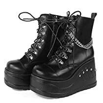 Check this out at Amazon Gothic Platform Boots, Platform Wedge Boots, Goth Platform Boots, Mary Jane Dress, Goth Platforms, Heel Combat Boots, Boot Chains, Goth Boots, Gothic Boots