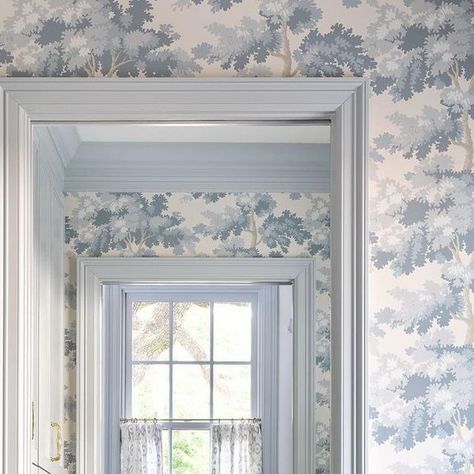 OLIVER JAMES INTERIORS on Instagram: "One thing about us... we love a good wallpaper moment!  There's just something about the charm and character it adds to the space, don't you agree? Whether it's bold florals or subtle patterns, each wallpaper tells a story and brings a touch of whimsy to the designs.   Who else is a fan of wallpaper in unexpected places? 🛁  Design: @lindseyherodinteriors 📷: @kerrykirkphoto  Design: @awelldressedhomellc 📷: @aaron_dougherty_photo" Raphael Wallpaper, A Good Wallpaper, Light Blue Paint Colors, French Design Style, Wallpaper Powder Room, Blue Laundry Rooms, Light Blue Paints, Hallway Wallpaper, Lily Wallpaper