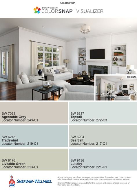 Palette for the house Agreeable gray (foyer, hallways, kitchen) Sea salt (office, dining room) Tradewind (master bathroom, mudroom) Topsail (master bedroom) Livable green (K's bedroom)  Lullaby (nursery) Shiitake Paint Color, Sherwin Williams Summer White, Gossamer Veil Sherwin Williams, Livable Green, Gossamer Veil, Tanning Room, Paint Color Codes, Agreeable Gray, Neutral Paint Color