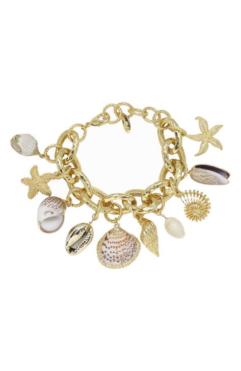 Women's Charm Bracelets Coastal Bracelet, Ettika Jewelry, Mermaid Tears, Golden Design, Gold Plated Bracelet, Handcrafted Bracelets, Bracelet Style, Shell Bracelet, Popular Jewelry