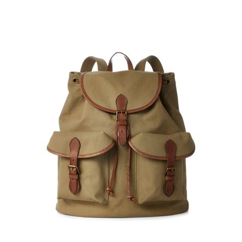 Heritage Leather-Trim Canvas Backpack for Men | Ralph Lauren® UK Ralph Lauren Backpack, Waxed Canvas Bag, Canvas Backpack, Bike Accessories, Leather Patches, Ralph Lauren Men, Leather Top, Gifts For Father, Canvas Bag