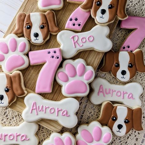 Dog Cookies Decorated, Dog Sugar Cookies, Puppy Cookies, Dog Cookies, Sweet Cookies, Cookies Decorated, Animal Birthday, Decorated Cookies, Puppy Dog