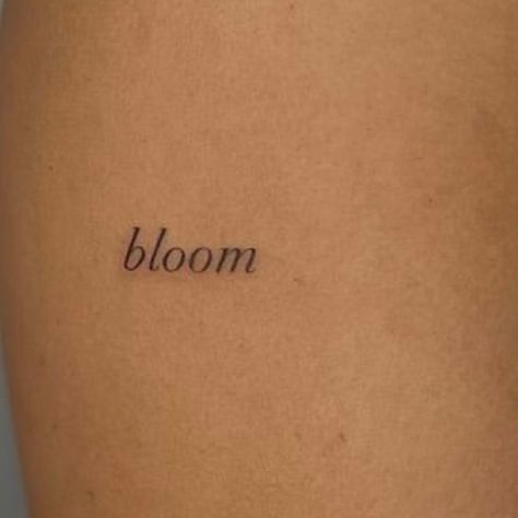 Dainty Tattoo Lettering, Italic Font Tattoo, Tattoo Fonts Lowercase, Print Tattoo Fonts, Fancy Writing Tattoo, Bloom Word Tattoo, Brianna Chickenfry Tattoo, Dainty Text Tattoo, Inner Arm Word Tattoo