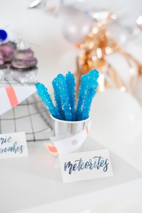 This outer space party was jam packed with cute details. From the hand painted aqua, orange and silver punny food labels to the custom rocket ship invitation featuring a GIRL astronaut. https://olivefoxdesign.com/spacedetails/ #outerspaceparty #eventplanning #calligraphy Two The Moon Birthday Party Activities, Out Of This World Party, Out Of This World Birthday Party, Space Party Food, Galaxy Birthday, Galaxy Party, Fox Brand, Sun Birthday, Astronaut Party