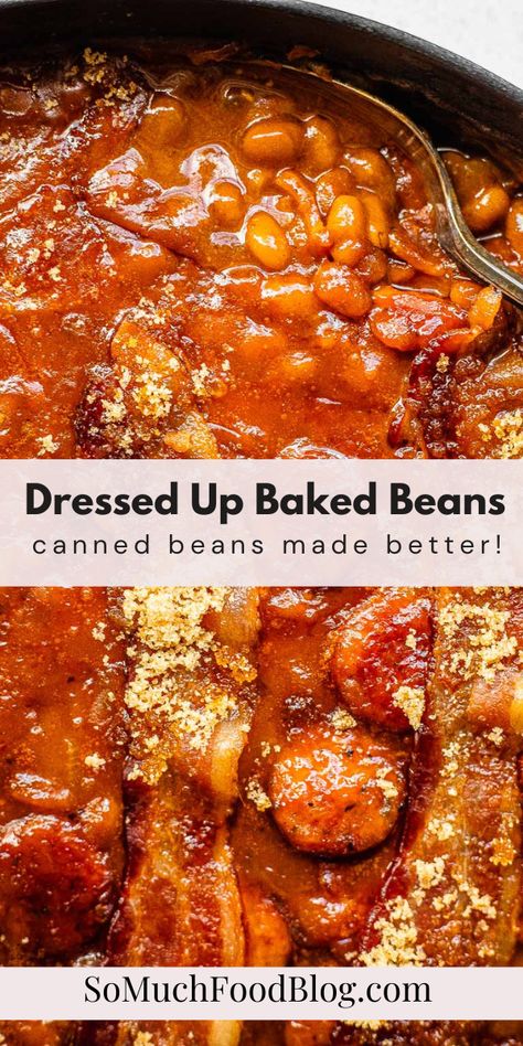 Baked beans are one of my favorite sides and this recipe is all about how to dress up canned baked beans! By adding a couple of ingredients to canned baked beans, you take it up another notch and really make them special. Dressed Up Canned Baked Beans, Dressed Up Baked Beans, Pork N Beans Recipe, Easy Baked Beans Recipe, Easy Appetizers Finger Foods, Creative Alcoholic Drinks, Simple Baked Beans Recipe, Fish Pie Recipe, Canned Baked Beans