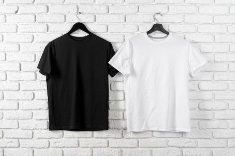 Black and white color two plain t-shirts... | Premium Photo #Freepik #photo #design #fashion #sports #color Creative T Shirt Design, Plain T Shirts, Shirt Logo Design, Blank T Shirts, Shirt Template, T Shirt Image, Clothing Photography, Black And White Color, Plain Tshirt