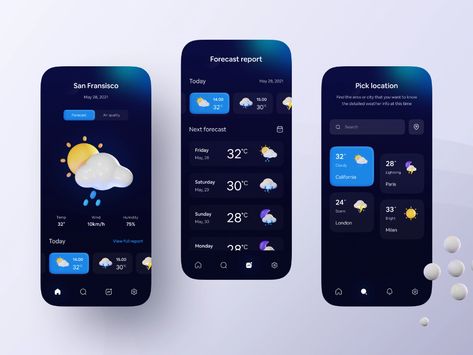 Weather App Design, Weather Mobile, Creative App Design, App Design Trends, Weather Application, Design Exploration, Ux App Design, Ios App Design, Ui Design Trends