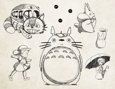 Studio Ghibelline Tattoo, Studio Ghibli Tattoo Totoro, Totoro Tattoo Design, Totoro Tattoos, Studio Ghibli Flash Tattoo, My Neighbor Totoro Tattoo, Totoro Drawing, Nesting Dolls Art, Totoro Tattoo