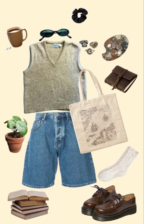 Sweatervest Aesthetic Outfit Summer, Sweater Vest Outfit Summer, Summer Sweater Vest, Sweater Vest Aesthetic, Sweater Vest Outfit Aesthetic, Indie Summer Outfits, Indie Outfits Summer, Indie Outfits Aesthetic, Sweater Vest Outfit