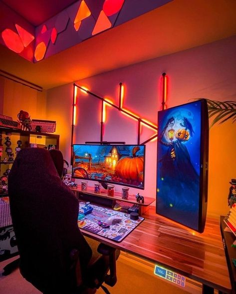 Gaming Room setup Gaming Room Ideas, Home Office Set Up, Best Photo Editing Software, Orange Games, Home Game Room, Best Pc Games, Home Studio Setup, Video Game Rooms, Computer Room