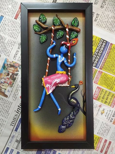 Krishna Clay Art On Canvas, Shilpkar Clay Art On Canvas, Clay Work On Canvas, 3d Clay Art On Canvas, Mouldit Clay Art, Painting On Black Canvas, 3d Mural, Clay Wall Art, Art And Craft Videos