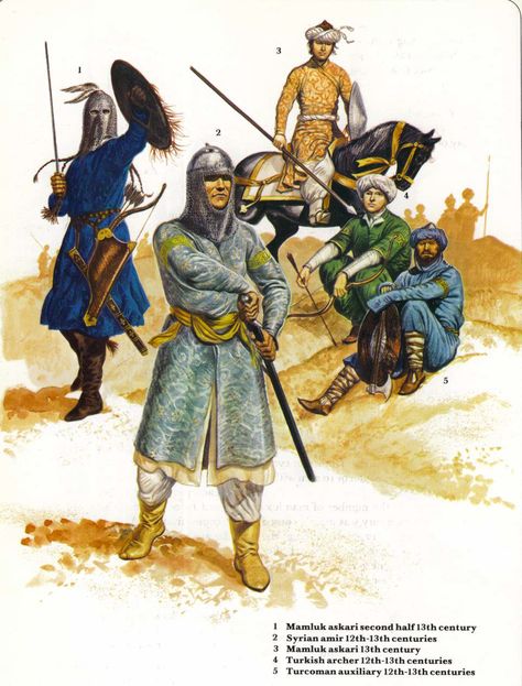 Soldiers of the Middle East, 12th-13th Centuries Turkey History, Warriors Illustration, Historical Warriors, High Middle Ages, Ancient Warfare, Medieval Armor, Medieval Clothing, Historical Art, Ottoman Empire