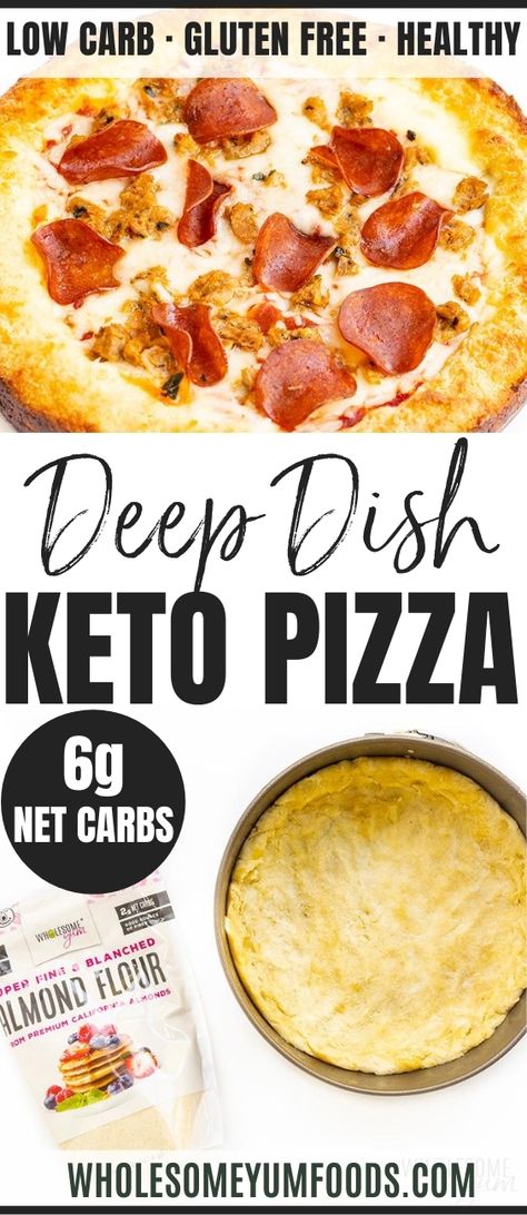 Fathead Keto Deep Dish Pizza Recipe - The deep dish version of the iconic keto friendly fathead pizza! This keto deep dish pizza recipe has just 6g net carbs per slice and takes 30 minutes. #wholesomeyum #keto #ketopizza #fatheadpizza Keto Deep Dish Pizza, Deep Dish Pizza Crust, Deep Dish Pizza Dough, Fat Head Pizza Crust, Fathead Pizza, Chicago Style Deep Dish Pizza, Deep Dish Pizza Recipe, Chicago Deep Dish Pizza, Low Carb Low Fat Recipes