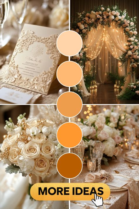 Visit our site for more sophisticated, timeless wedding theme ideas that showcase a champagne color palette! This guide offers color inspiration for versatile decor, coordinating bridesmaid dresses, and sparkling table settings, all designed to create an elegant and unforgettable ambiance that embodies celebration and love. Explore captivating decorations and attire that radiate warmth to create a cohesive celebration. Use this as your ultimate color inspiration to ensure an unforgettable day! Timeless Wedding Theme, Champagne Color Palette, Champagne Wedding Themes, Wedding Theme Ideas, Wedding Palette, Dream Day, Champagne Wedding, Champagne Color, Timeless Wedding